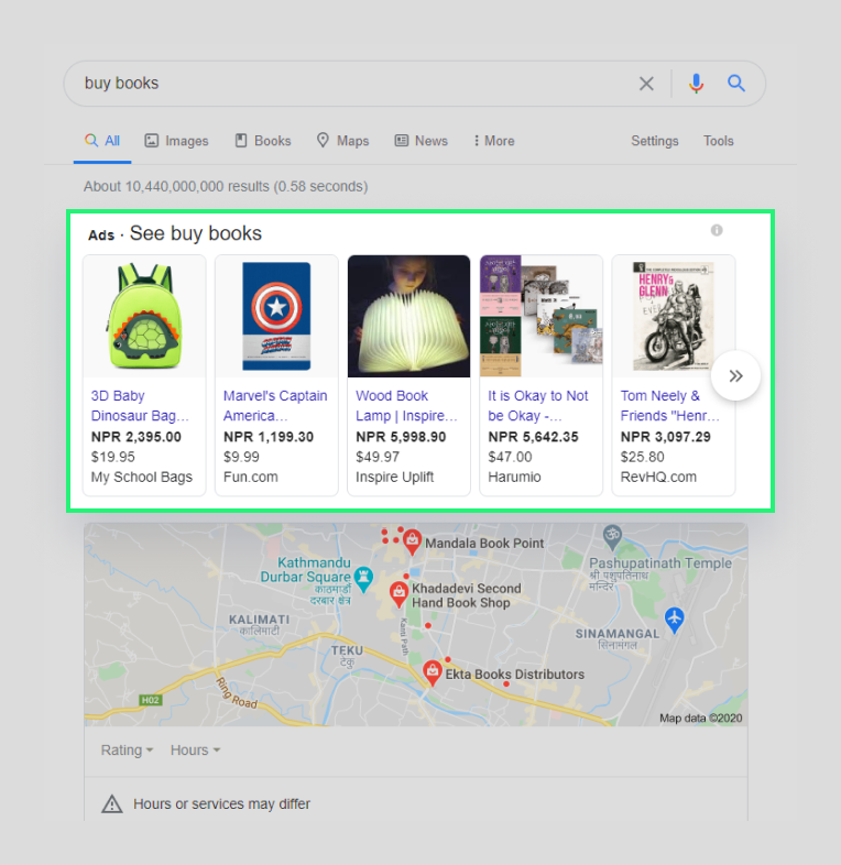 List of Google shopping result for query buy books